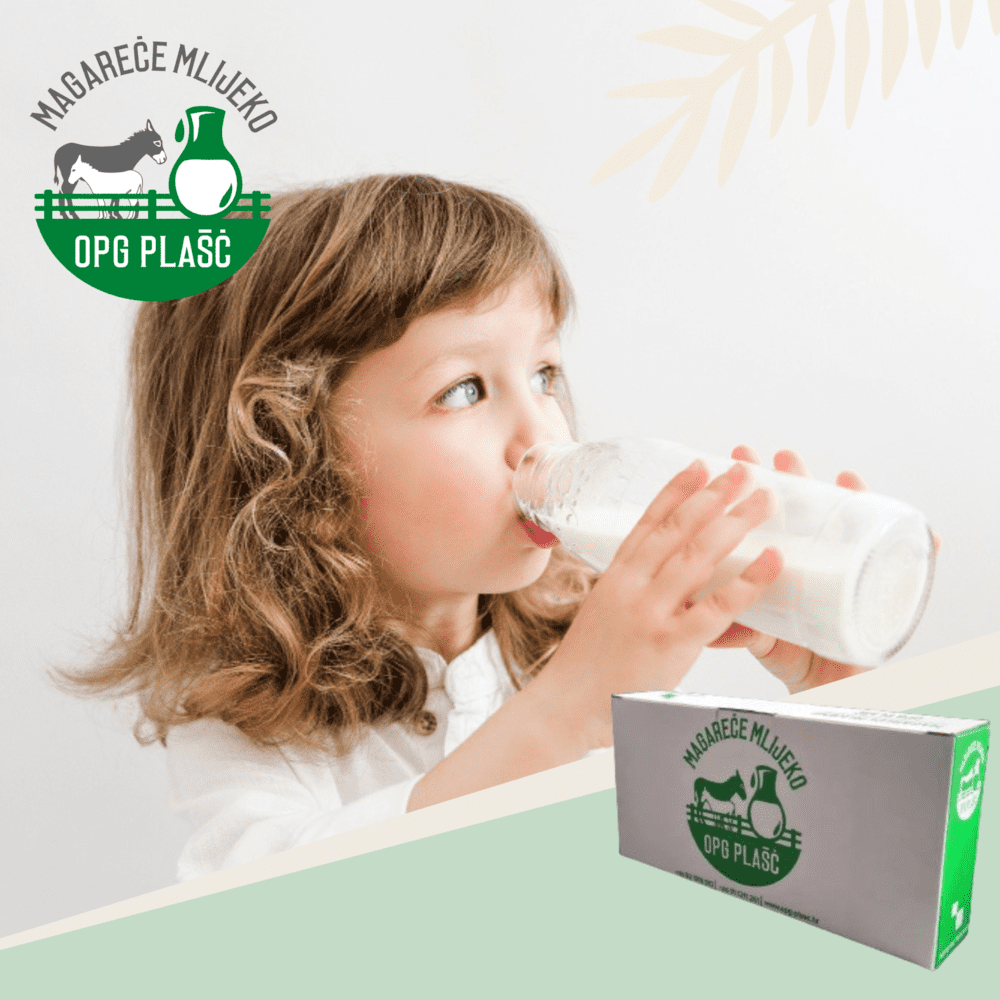 Pakiranje svježeg magarećeg mlijeka OPG Plašć - 5 bočica od 2 dl i 10 bočica od 1 dl